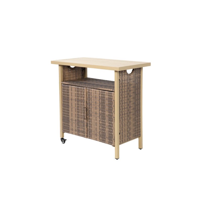 Chariot-bar extérieur en osier (table seulement incluse), Beige