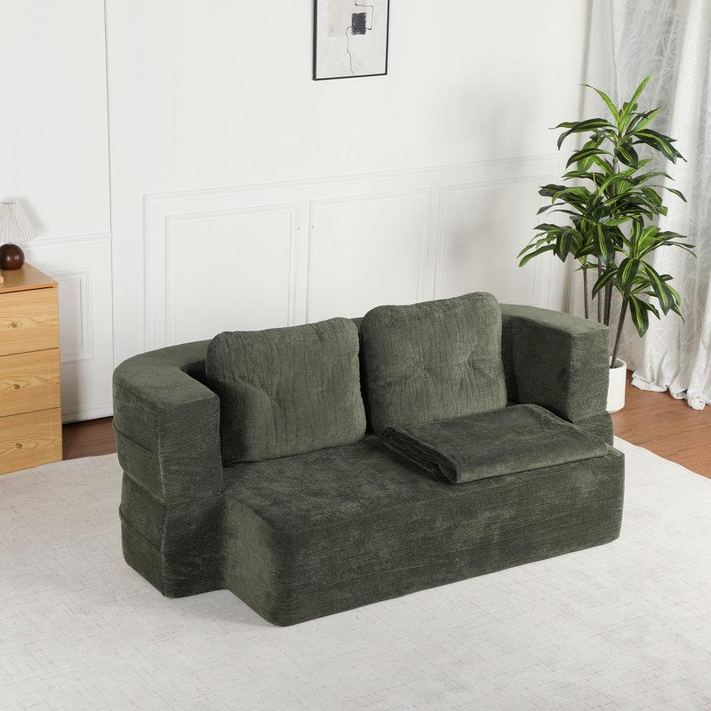 Canapé-lit convertible de 78,7 po, canapé-lit simple pliant avec coussin et couverture, causeuse futon moderne en tissu Scott, aucun assemblage requis