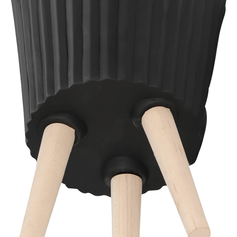 S / 2 DÉCORSEUR RIDGED 10/12 "AVEC PIEDS EN BOIS, NOIR (KD)