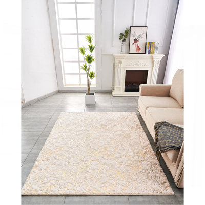 Tapis en fausse fourrure de luxe à motif doré et doré lavable à la machine Luxury