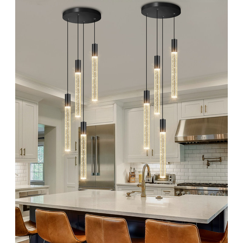 Led Dimmable Kitchen Island Pendant Light, 70.8" H x 12" W x 12" D, Matte Black, 4