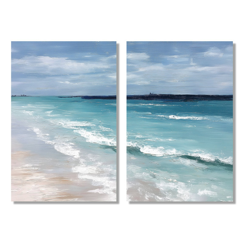 «Blue and White Coastal Beach Wonder», art mural sur toile, encadré blanc 2 pièces, H 36 po x l 48 po, Toile tendue
