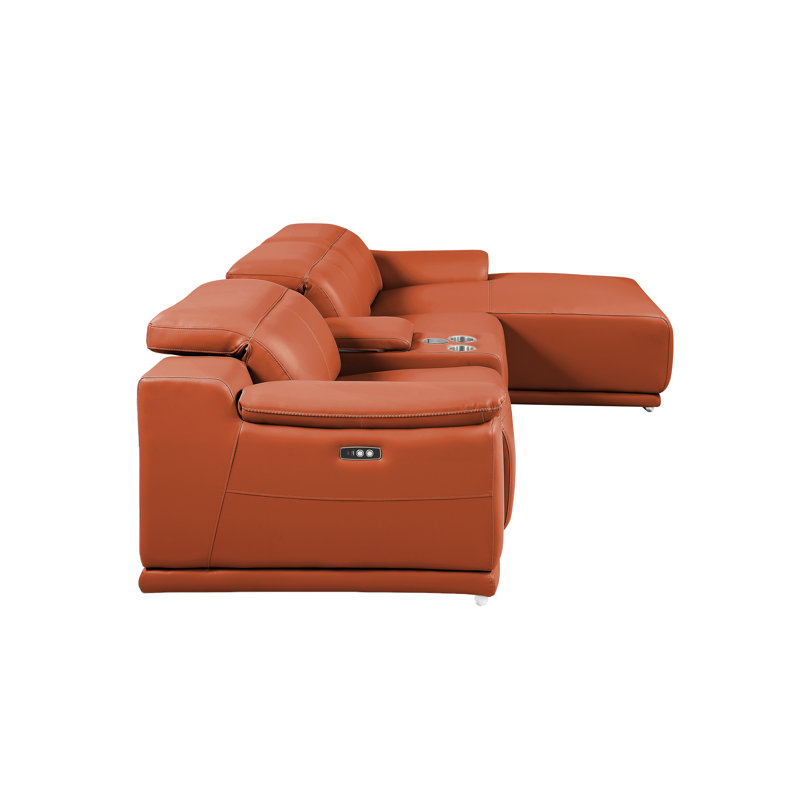 Canapé modulaire en cuir italien 4 pièces DivanItalia Camel, Cuir véritable chameau, Orienté à droite