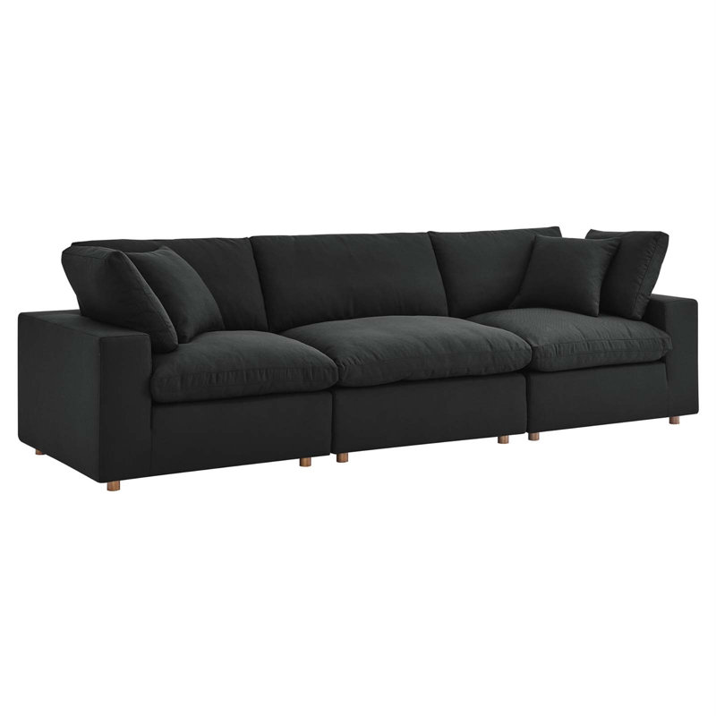 Modway Commix Down-Filled Overstuffed Upholstered Sectional Sofa Set 3 Piece, Black 100% Polyester