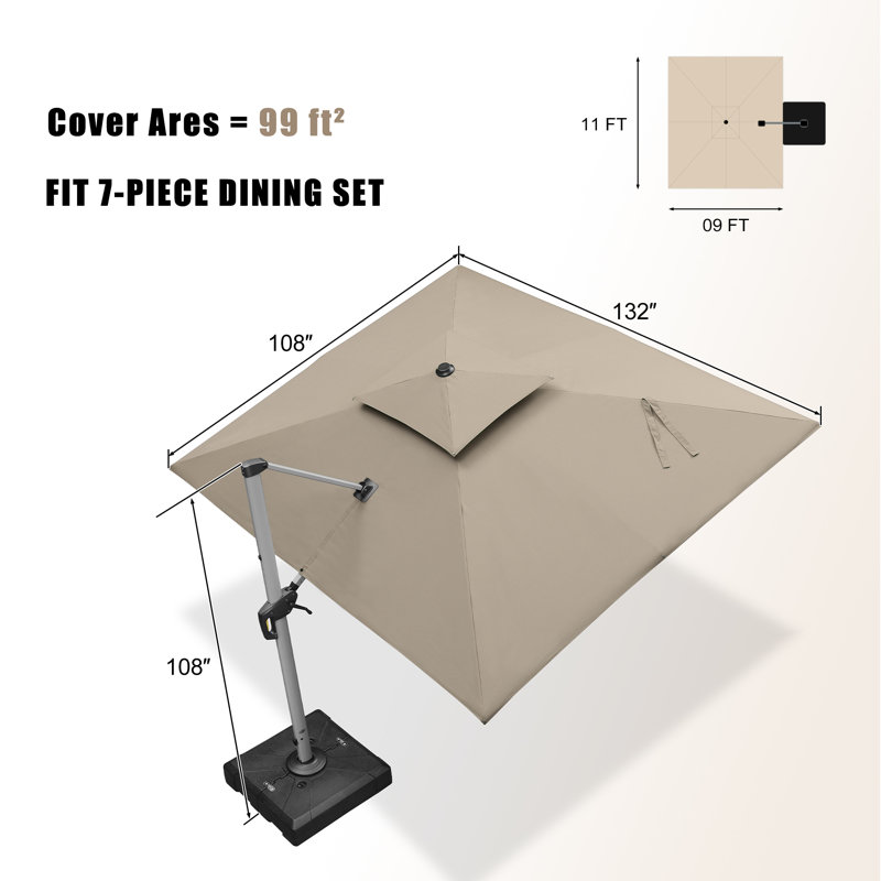 274cm X 335cm Rectangular Cantilever Parasol, Beige