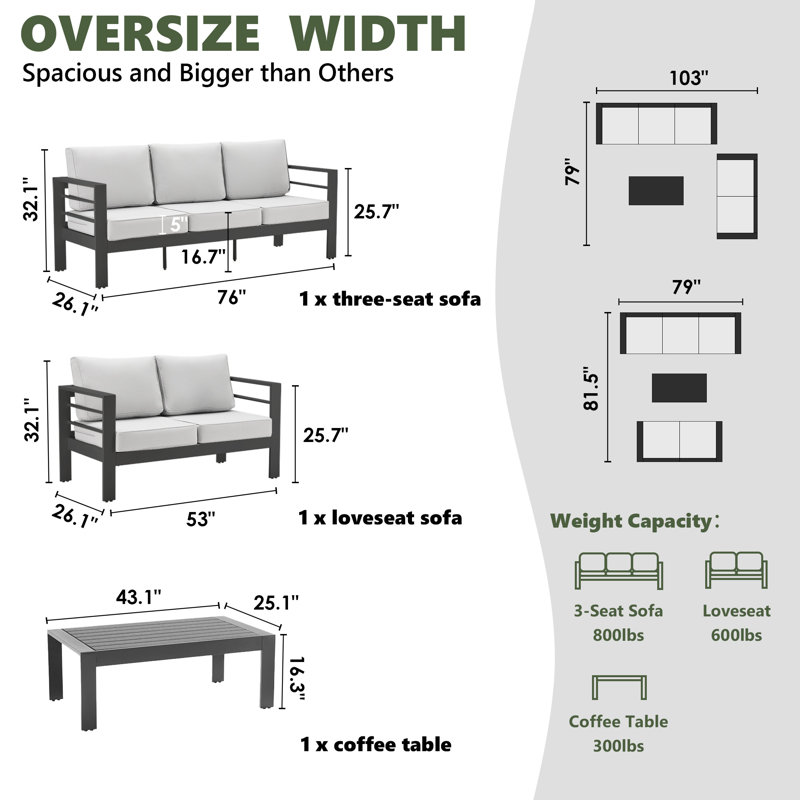 Kassian 5 - Person Patio Conversation Set with Cushions, Light Gray, Dark Gray