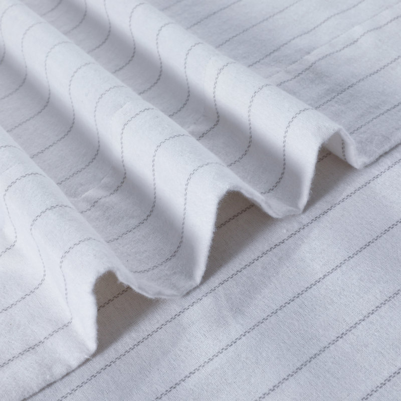 100% Cotton Flannel Sheet Set, Cal.King Sheet Set+Fitted Sheet+2Pillowcases, White Pin Stripe