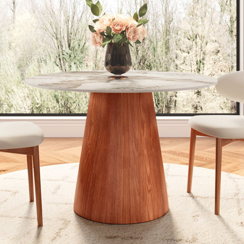 Round Dining Table 39"/43" Small Kitchen Table For 2/4 Person, Brown, 29.5"H x 39.37"L x 39.37"W, Pandora