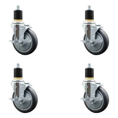 Thermoplastic Rubber Swivel 1-7/8 Inch Expanding Stem Caster Set with Brake SCC