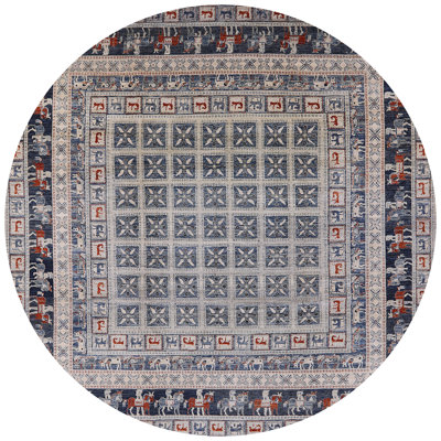 Tapis géométrique gris / bleu / brun