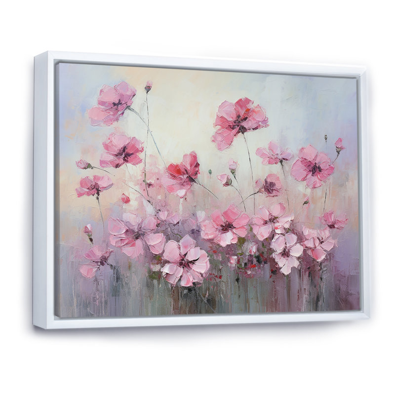 Nature morte aux géraniums roses I, Cadre flottant blanc, H 34 po x l 44 po x P 1,5 po
