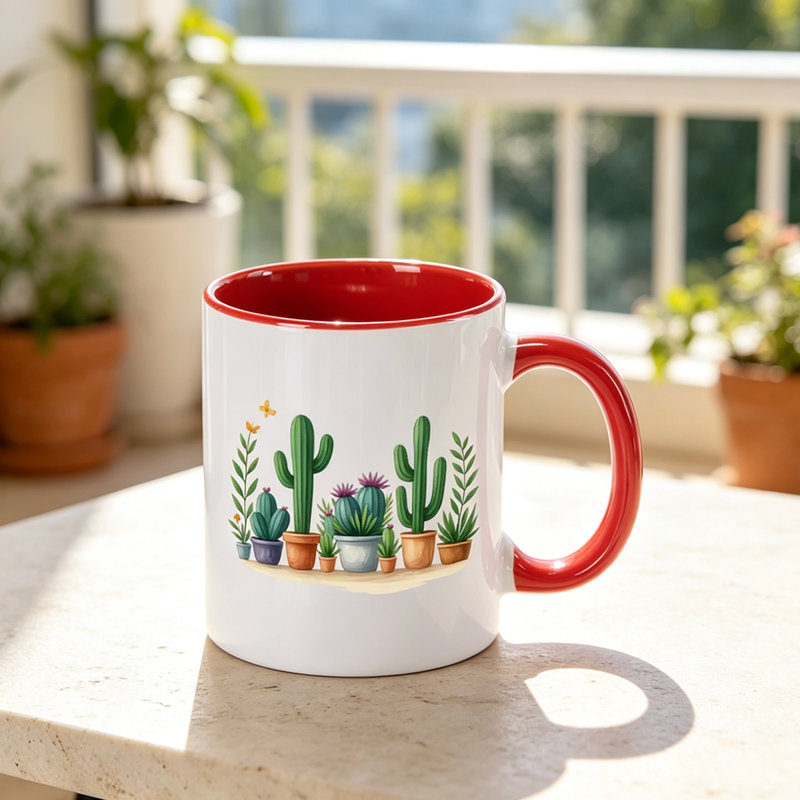 One Ceramic Coffee Mug Featuring a Colorful Cactus And Succulent Design, Available in Various Colors, Perfect for Daily Use And Couples.