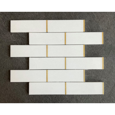 Carreau de mosaïque pour mur et plancher en marbre blanc et en métal doré 2 po x 6 po Thassos