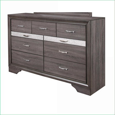 Commode, commode 9 tiroirs avec tiroir à bijoux Modern Grey | Gris | Bois massif et panneau de fibres à densité moyenne