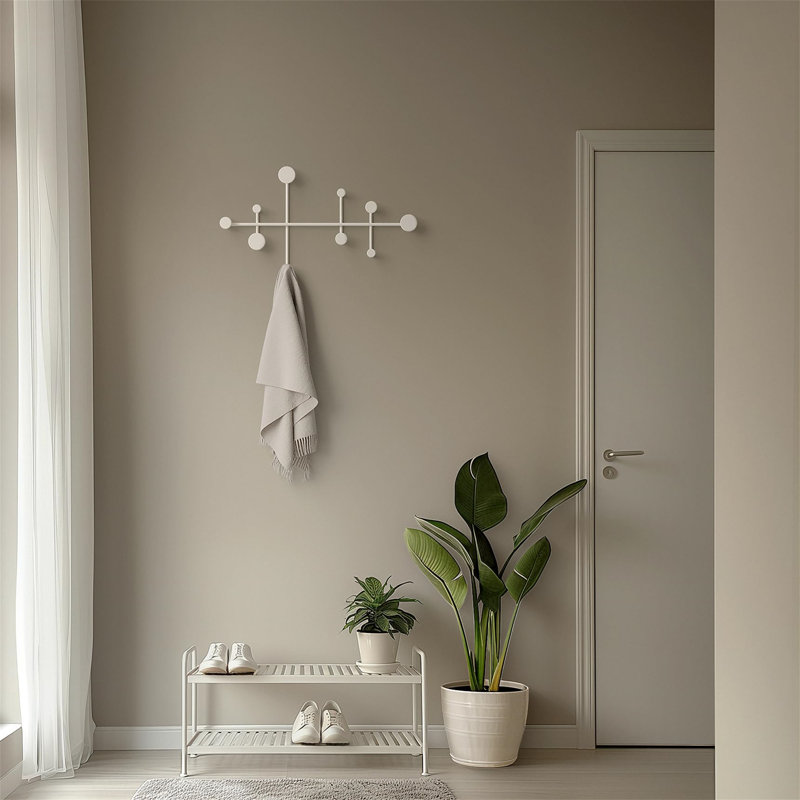 Stainless Steel 6 - Hook Coat Rack, White