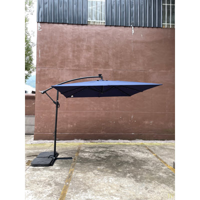 Parasol carré carré de 8X2,5M avec parasol solaire 8 lumières à DEL avec manivelle et base transversale pour terrasse de jardin