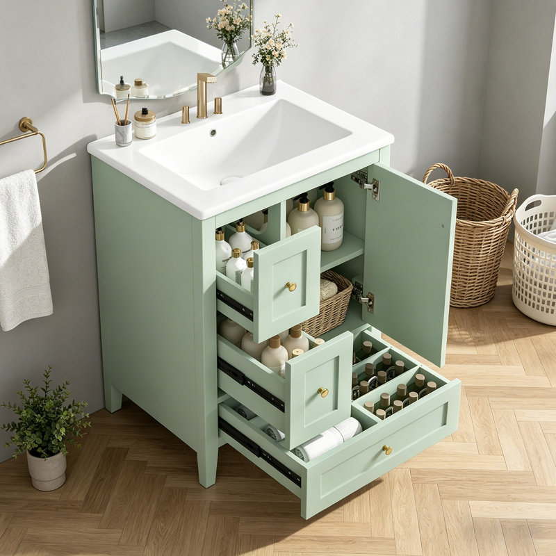 Meuble-lavabo 24 po avec lavabo, Vert