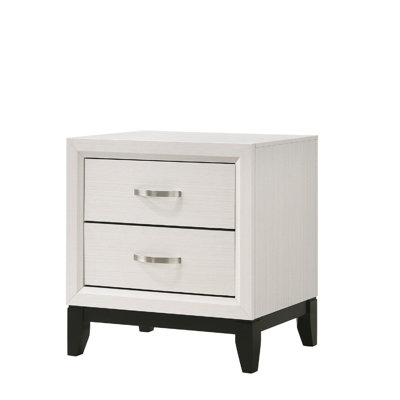 2-Drawer Nightstand End Table White Finish Two Storage Drawers Metal Handles Bedroom Living Room Wooden Furniture