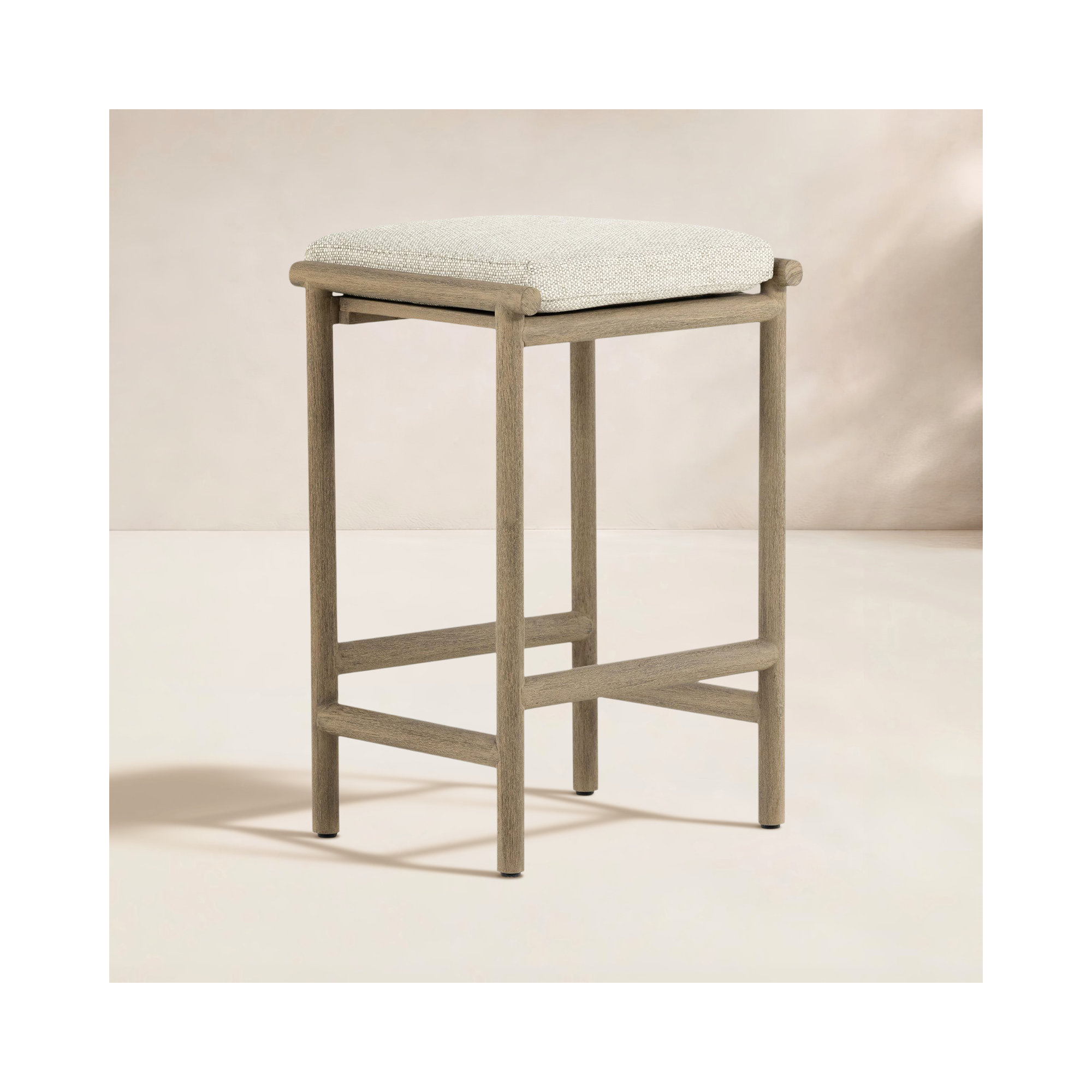 Morene Teak Backless Outdoor Bar Stool with Cushion, Counter Stool (26.46” Seat Height)