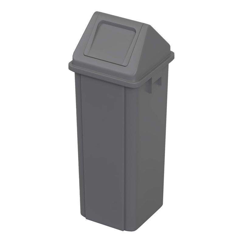 Poubelle carrée en plastique 23 gallons avec couvercle pivotant et canaux d'aération, Gris