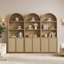 80" Boho Arched Bookcase with Rattan Doors and Adjustable Shelves-1013410634