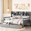 Élégant lit de jour gris, structure en lattes de bois, tablette de chevet et 2 tiroirs - multifonctionnel pour la décoration intérieure grise avec dossier, tablette, utilisation pratique et élégante-1011999818-1011999820