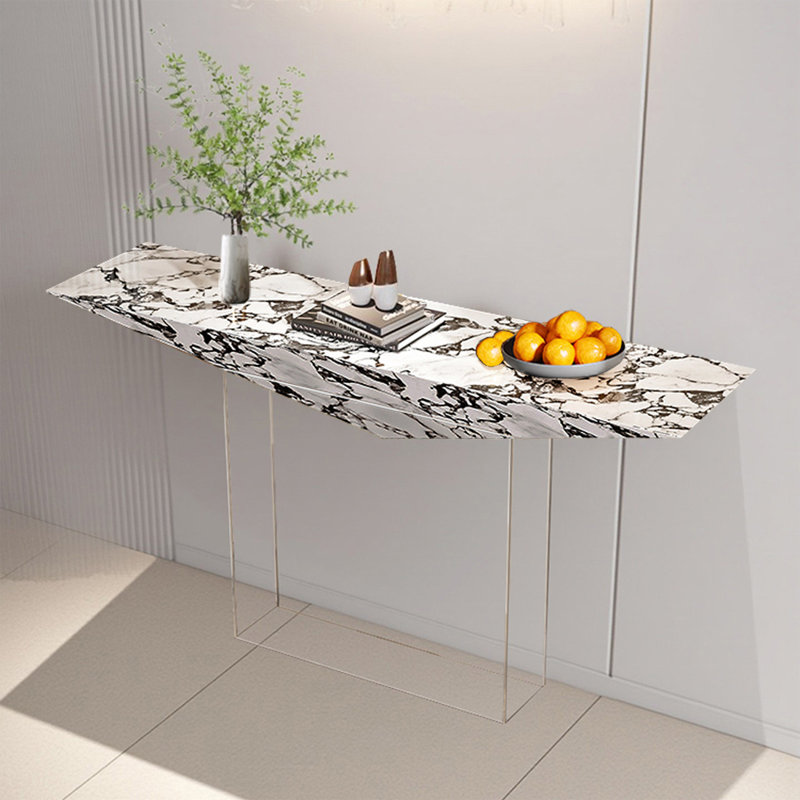 Stone Console Table Acrylic Base, White/Gray, 33.46" H x 63" W x 14.96" D