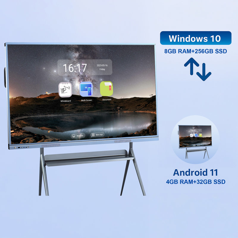 JYXCN Smart Board 75" Interactive Pro Dual System+Reverse Control for University Labs, Classroom and Office