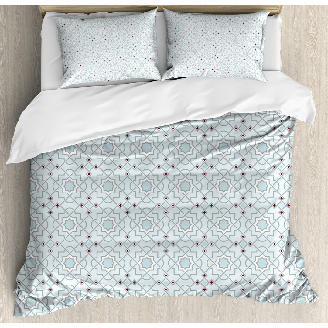 Arabesque Decor King Size Duvet Cover Set, Oriental Moroccan Traditional Motif with Mosaic Style Effects Ethnic Artwork, Decorative 3 Piece Bedding Set with 2 Pillow Shams, Baby Blue, by Ambesonne Ambesonne 