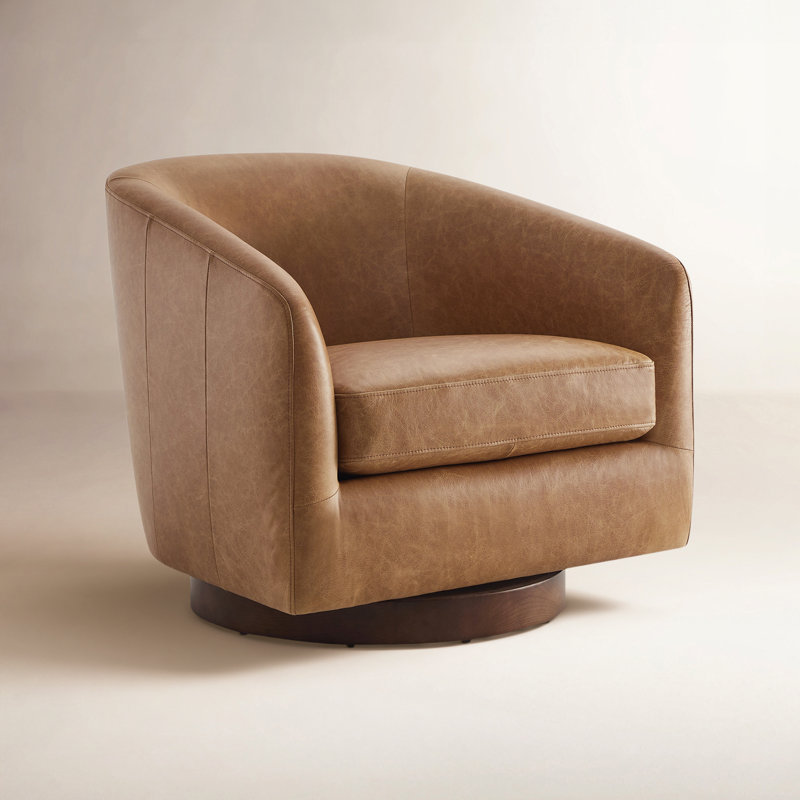 Fauteuil demi-tonneau pivotant en cuir véritable Bennett (ensemble de 2), Cuir véritable brun de Marseille