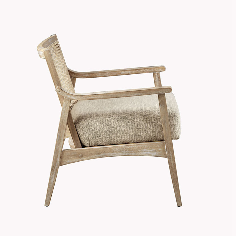 Light Brown Wood and Cane Mid-Century Accent Chair