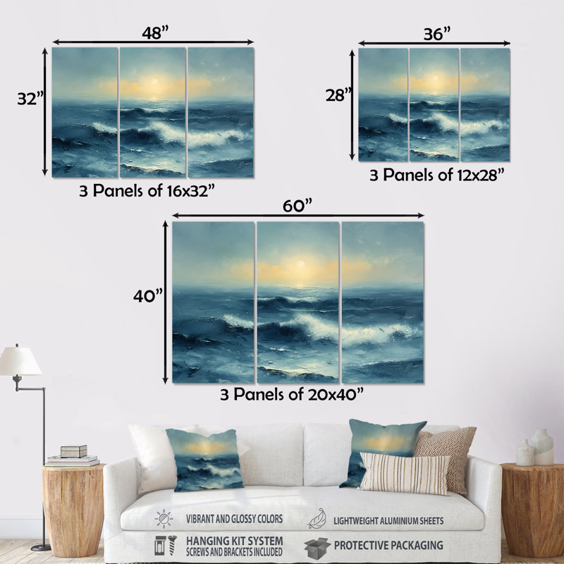 Ensemble de salon d'art mural blanc et bleu, H 40 po x l 60 po x P 1 po