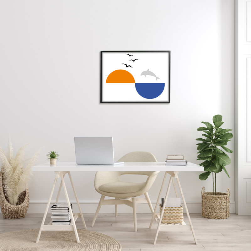 Art mural sur toile tendue surdimensionné, Sunset Ocean, H 11 po x l 14 po x P 1,5 po, Giclée encadrée noir minuit