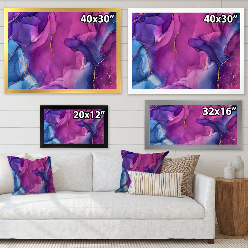 «Mauve et bleu», impression sur toile, H 24 po x l 32 po, Toile avec cadre de coin noir fermé