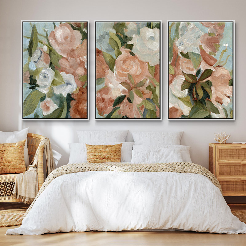 Bouquet Scatter II, ensemble de 3 toiles encadrées, Blanc, H 40 po x l 78 po