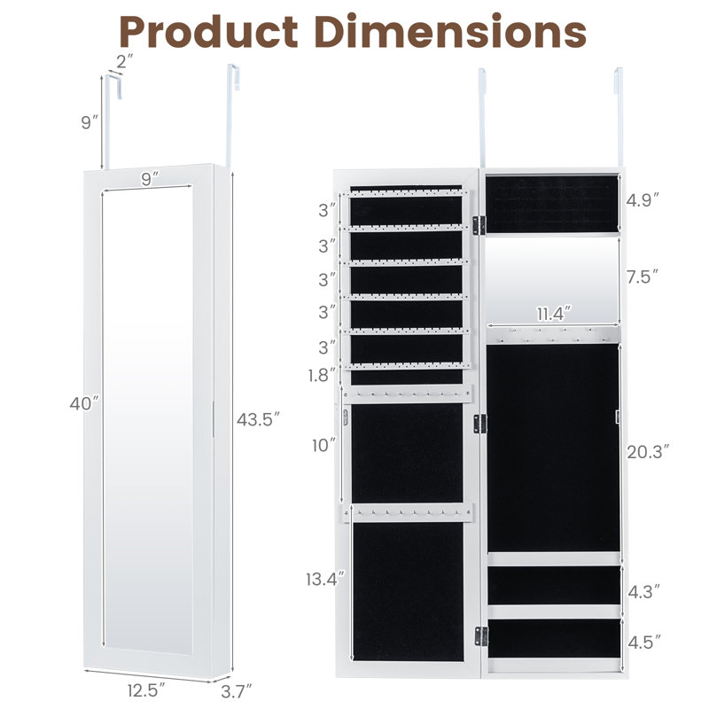 Armoire à bijoux avec miroir Maura, Blanc