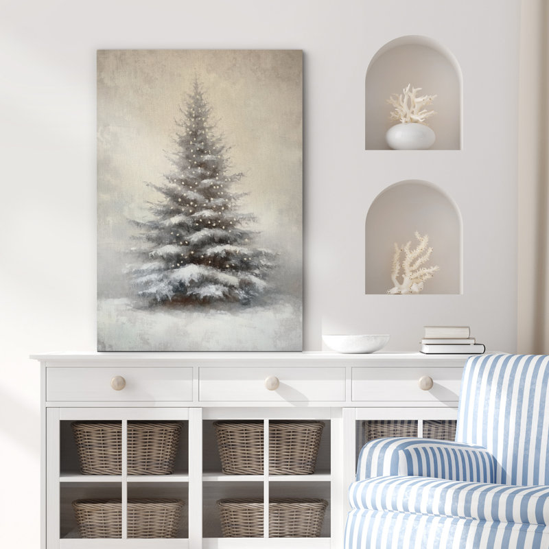 «Rustic Grey Christmas Christmas pin Snow Winter Farmhouse Holiday Decor», reproduction d'art sur toile encadrée