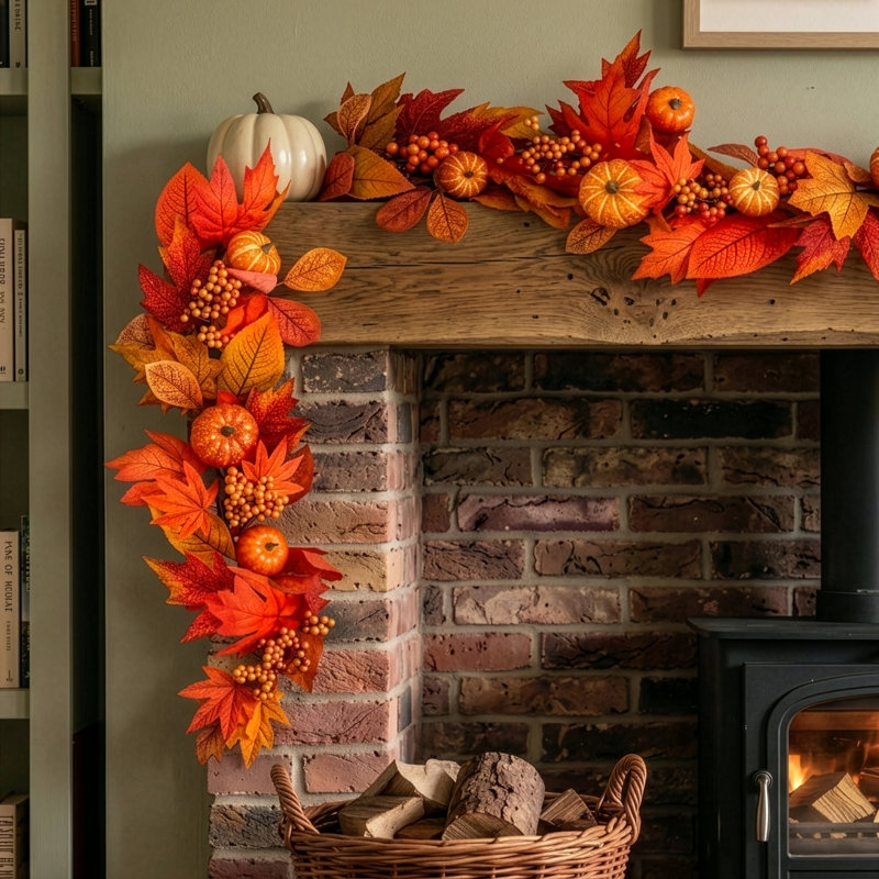 PUMPKIN ORCHARD - 6ft x 10" Garland with Warm White LED Microbulbs  