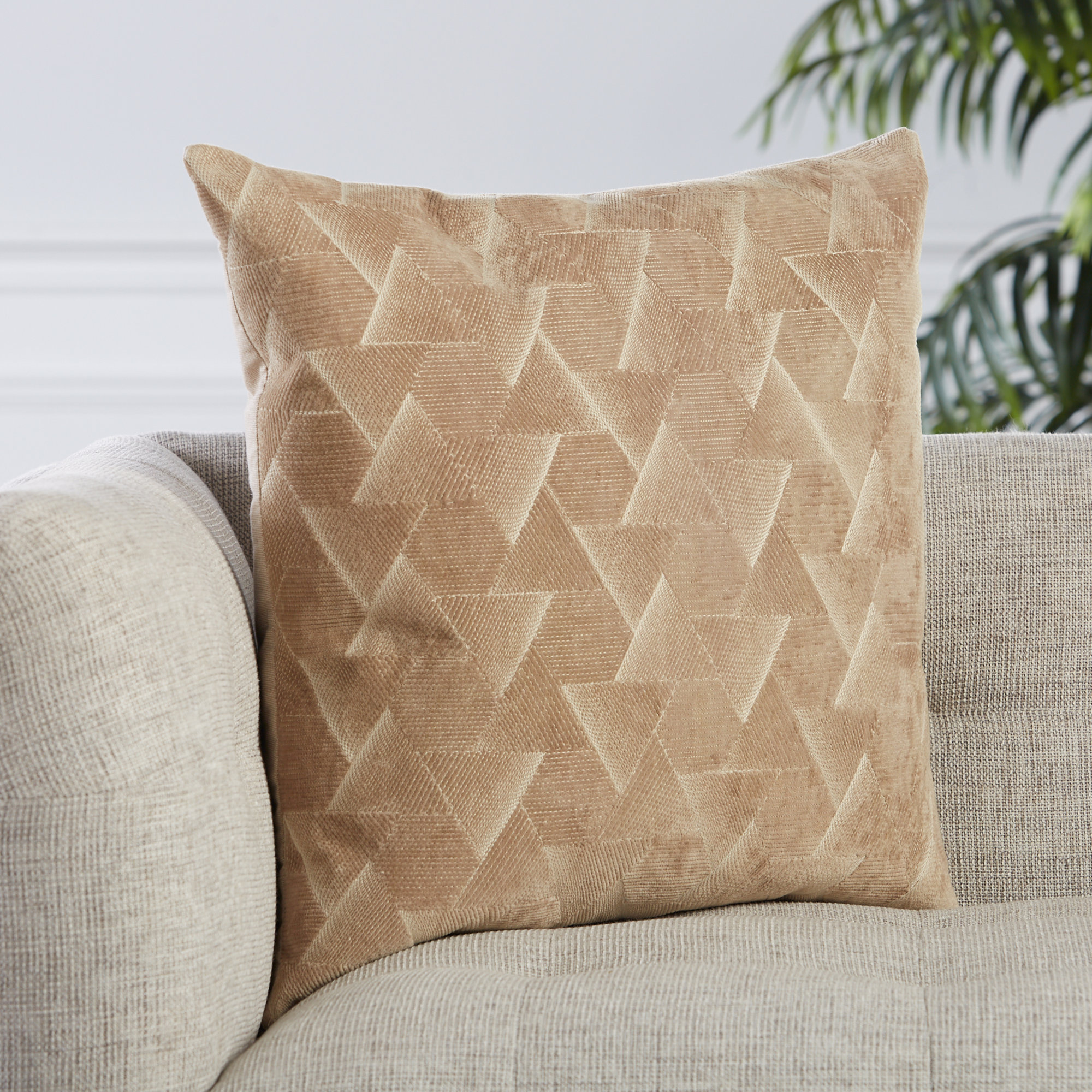 Gretchen Geometric Cotton Throw Pillow, Beige, Down