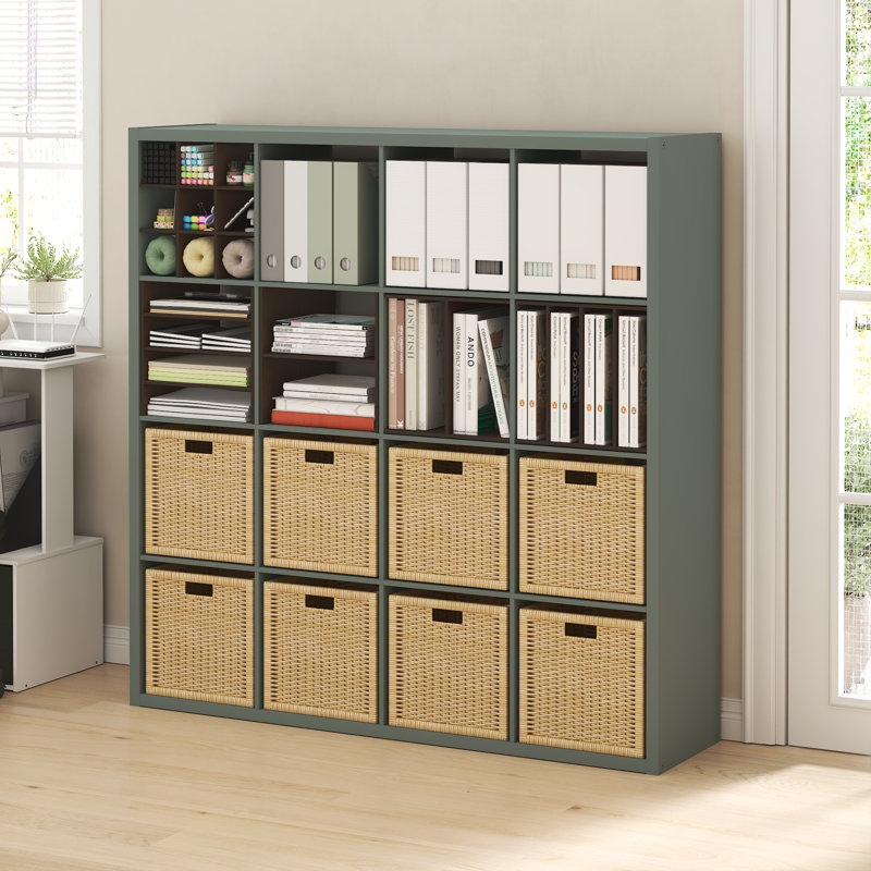 Arlton 6-Cube Bookcase, (12 Shevles) 57.95"H x 43.78"W x 14.57"D, Green