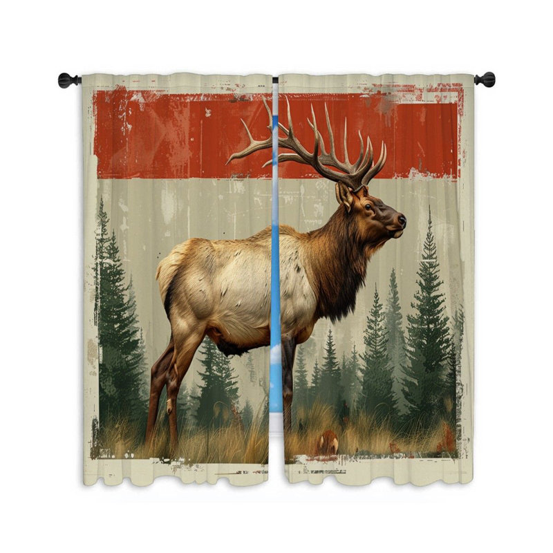 Rideaux de fenêtre Elk regardant la faune drapé d'animaux - 2 panneaux, L 20 po x L 54 po