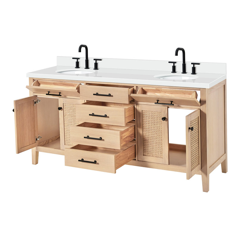 Broeder 73 Double Sink Bathroom Vanity with Pure White Quartz Top, Oval