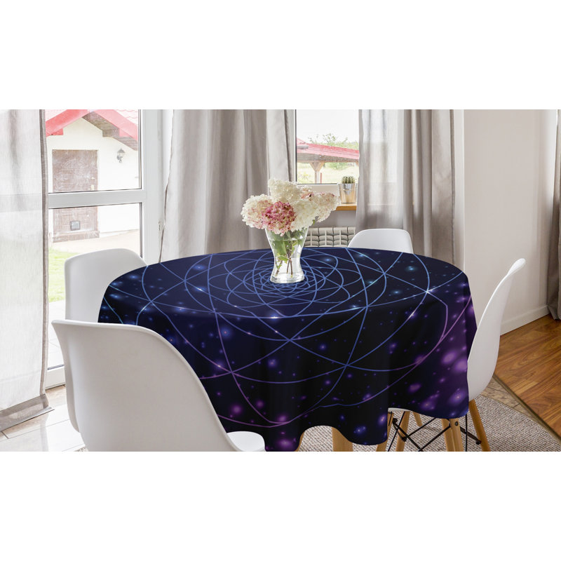 Star Mandala Round Tablecloth, Outer Space Line Art Design With Atom Shape Mysterious Eastern Mandala, Circle Table Cloth Cover For Dining Room Kitchen Decoration, 60", Blue Pink Black