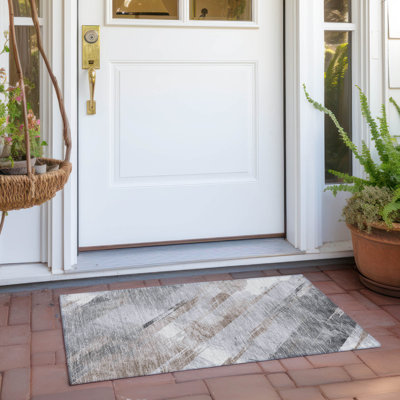 Tapis taupe Claudian ACN1541 intérieur / extérieur lavable à la machine
