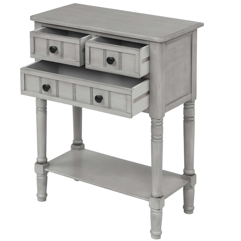 Console étroite, canapé mince avec 3 tiroirs de rangement et tablette inférieure pour les petits espaces et les décors modernes
