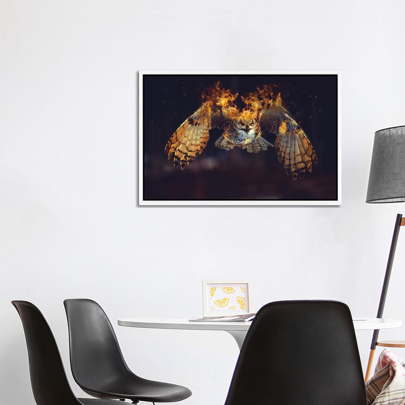Owl On Fire by Paul Haag - Print on Canvas, 101.6 cm H x 66.04 cm W, White Framed