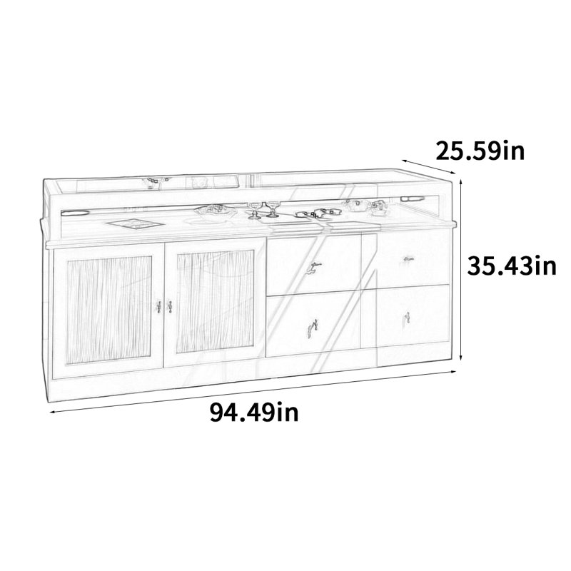Vitrine d'îlot central de style médiéval, H 35,43 po x l 94,49 po x P 25,59 po