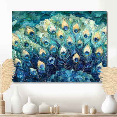 «Blue and Green Peacock Feather Collage III», art mural oiseau
