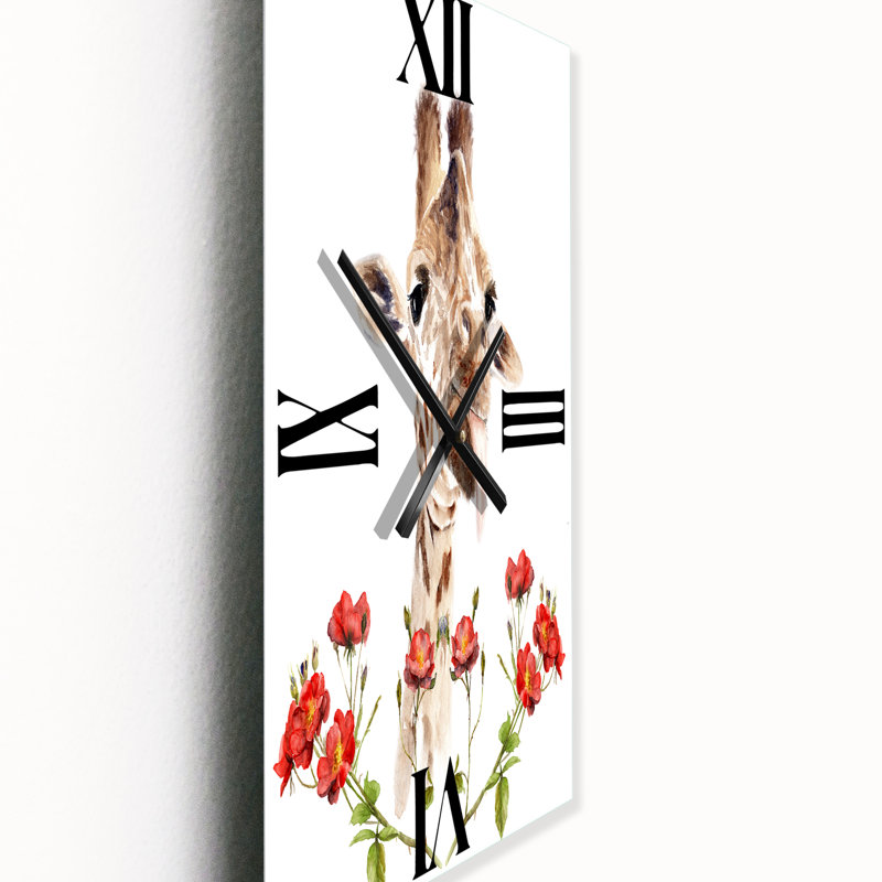 Portrait d'une girafe avec des fleurs II - Horloge murale de ferme, Grand