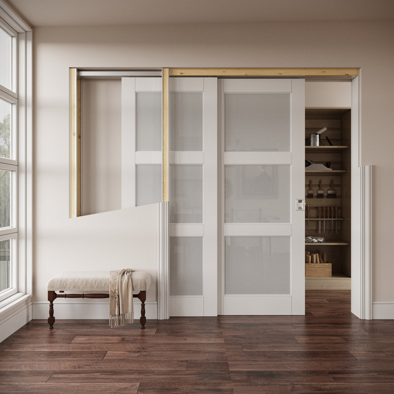 Porte coulissante en verre givré blanc, 56 po x 96 po